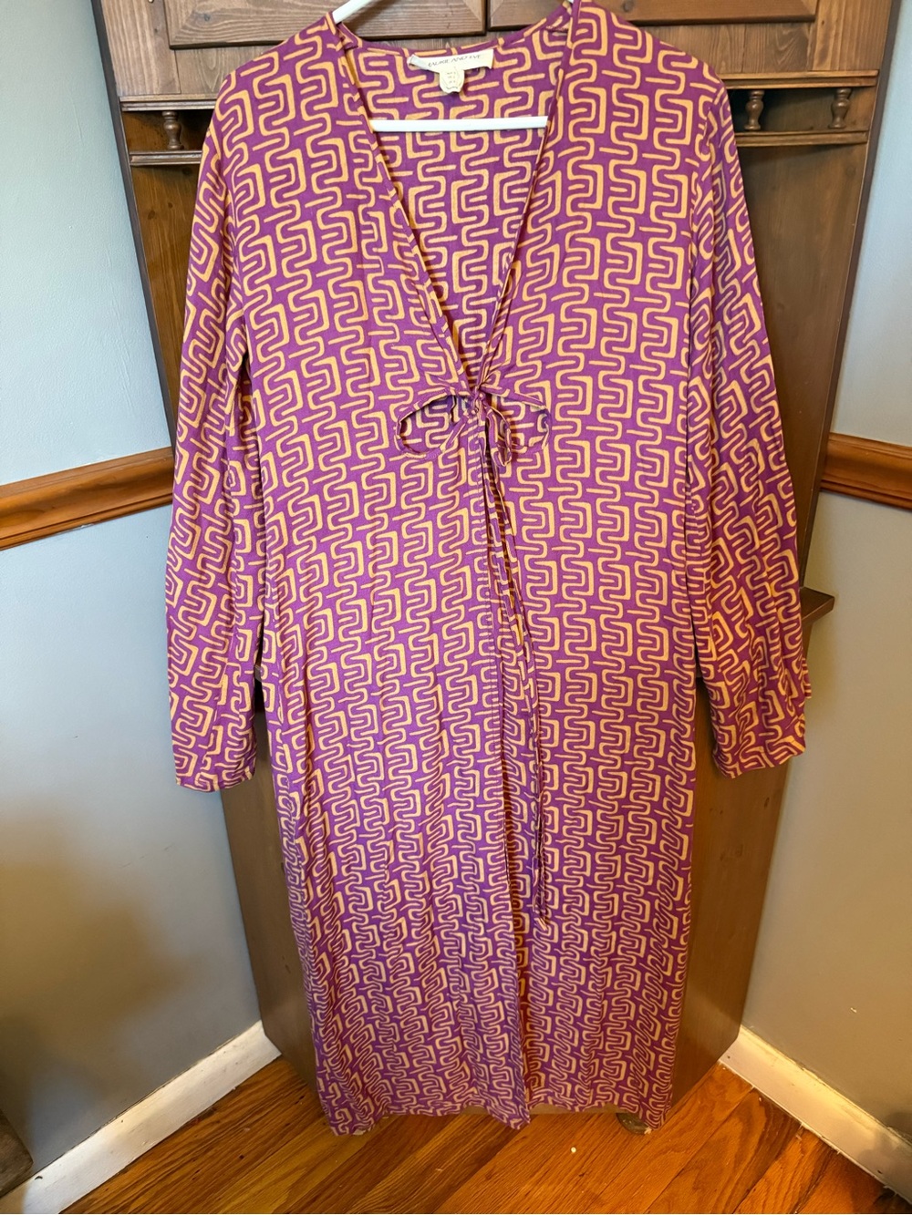 Maurie and Eve Geometric Print Maxi Kaftan Dress Purple Yellow Size US 2